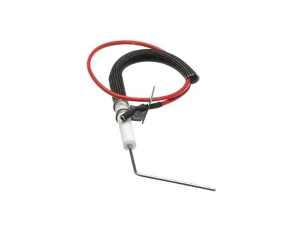 Electrode wire kit with red cable, black sheath, and angled electrode tip