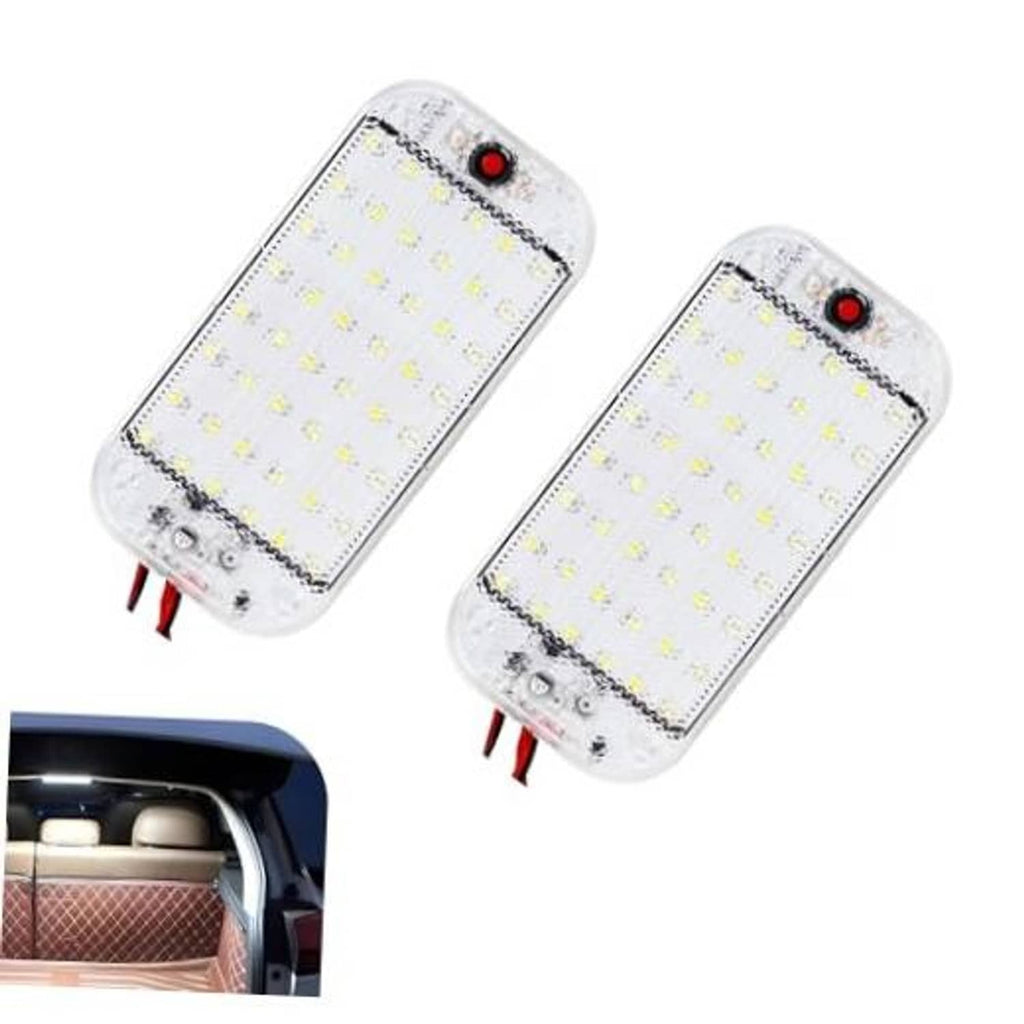 Pair of car LED dome lights, clear rectangular panels with red switch and wiring
