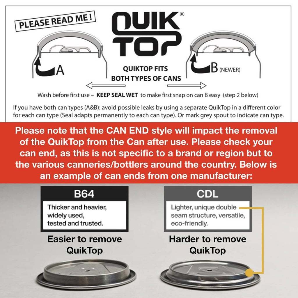 QuikTop can cap instruction graphic with two cap removal styles shown