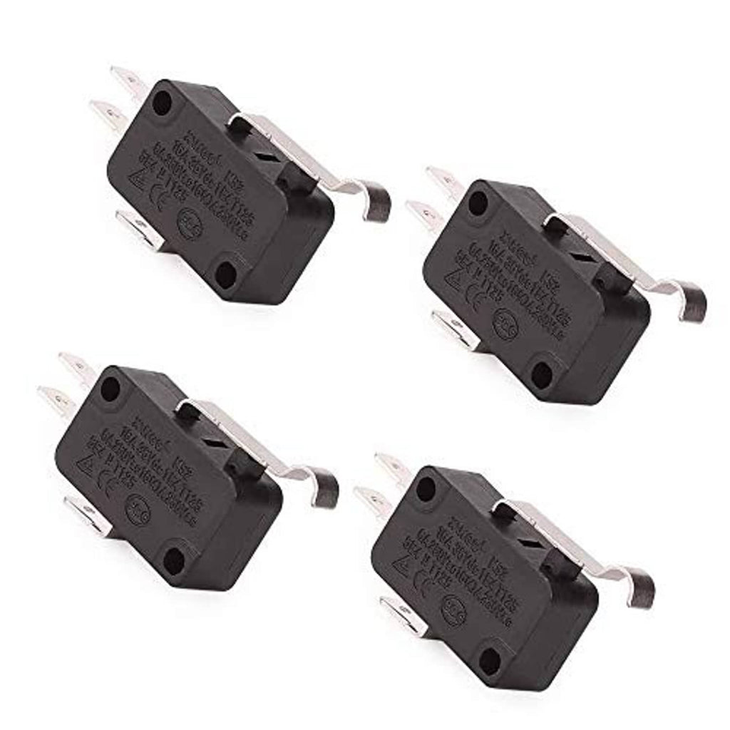 Set of four black micro switches with lever and metal prongs