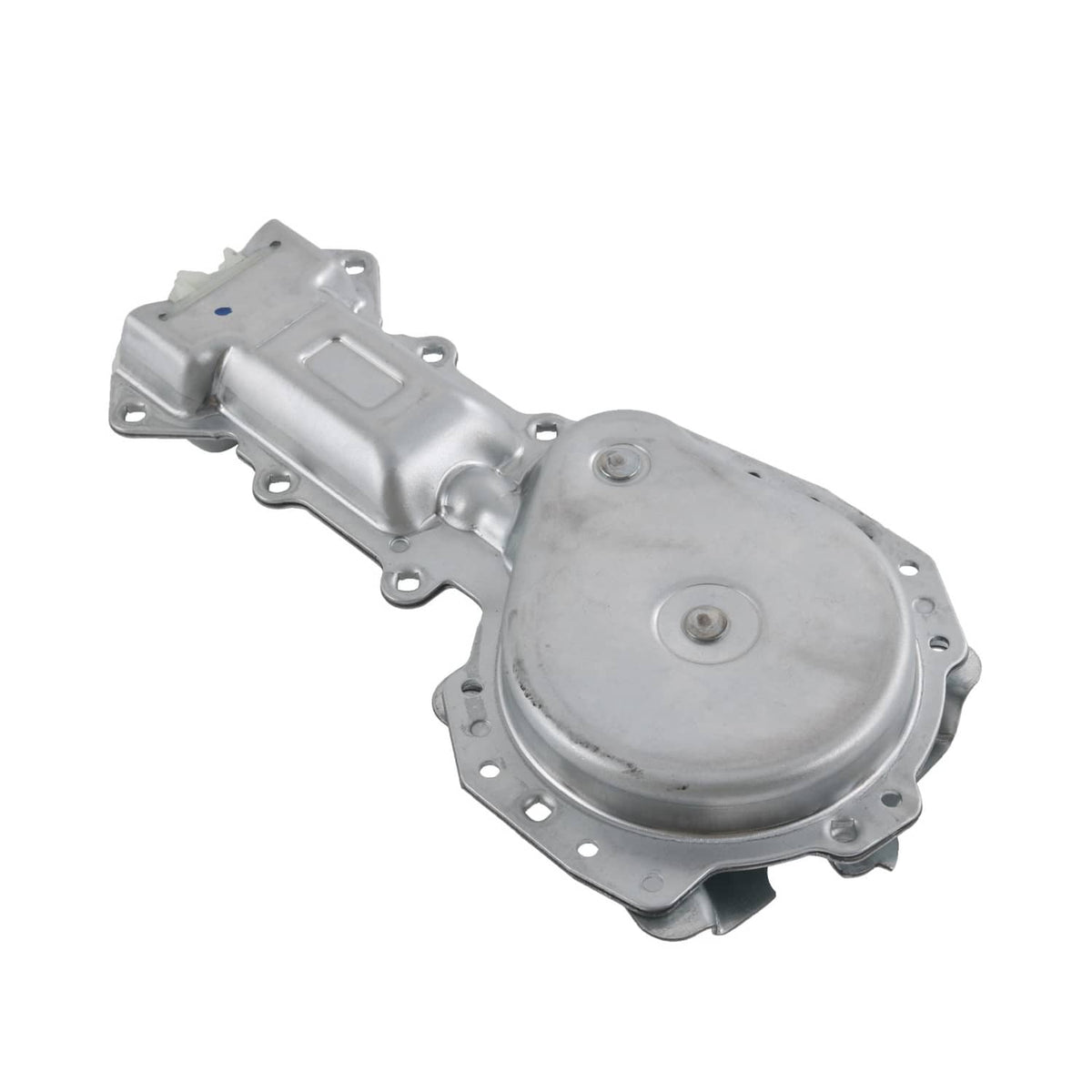 Power window lift motor assembly with silver metal housing and two mounting screws