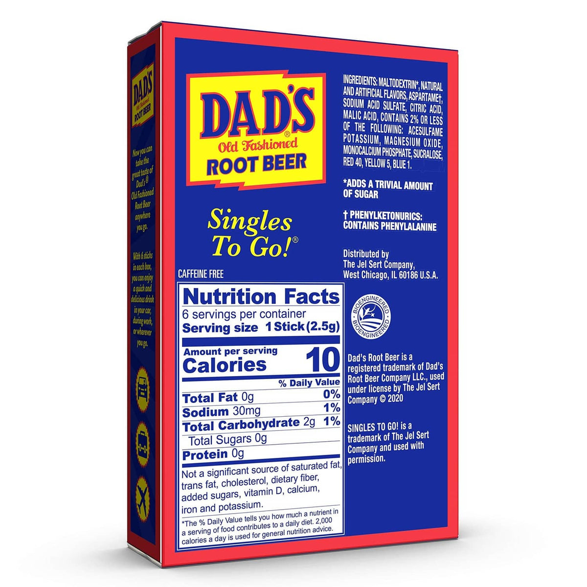 Dad's Old Fashioned Root Beer zero sugar drink mix box with Nutrition Facts panel