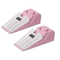 Two pink door stop alarm wedges with white contact panel and small side port