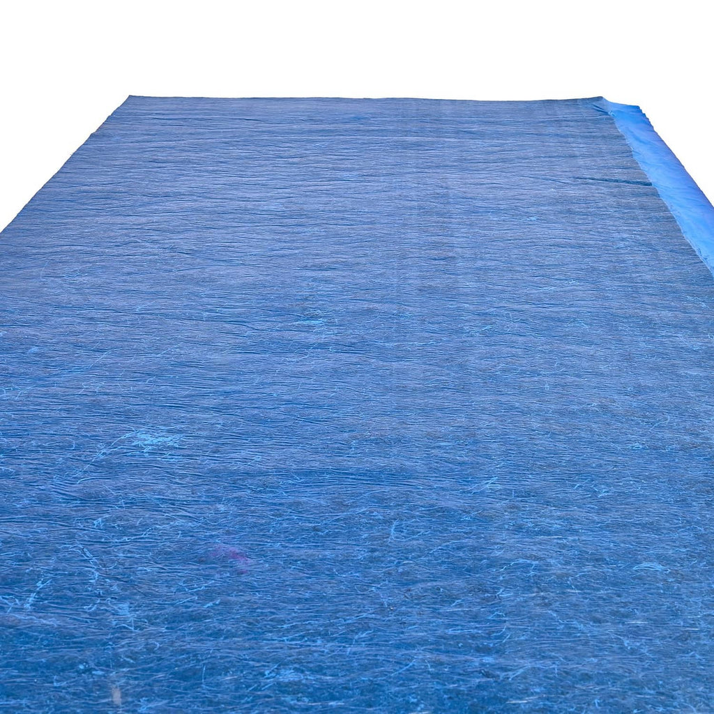 Blue floor underlayment sheet, recycled fiber 3mm sound and vapor barrier, textured