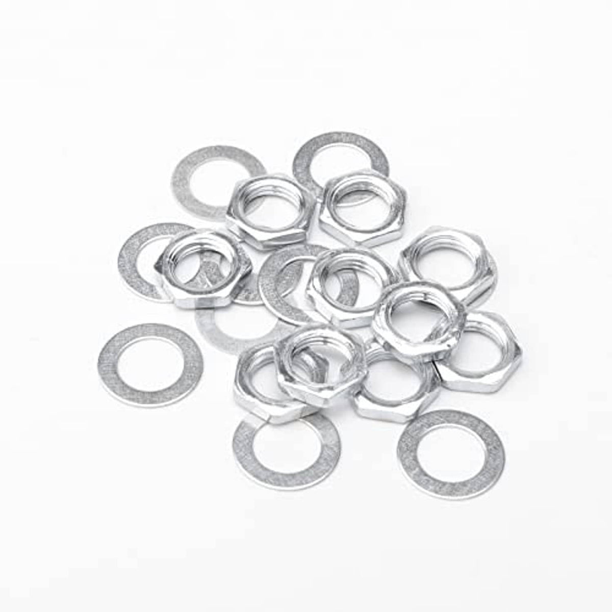 Assorted metal mounting nuts and washers for guitar potentiometers