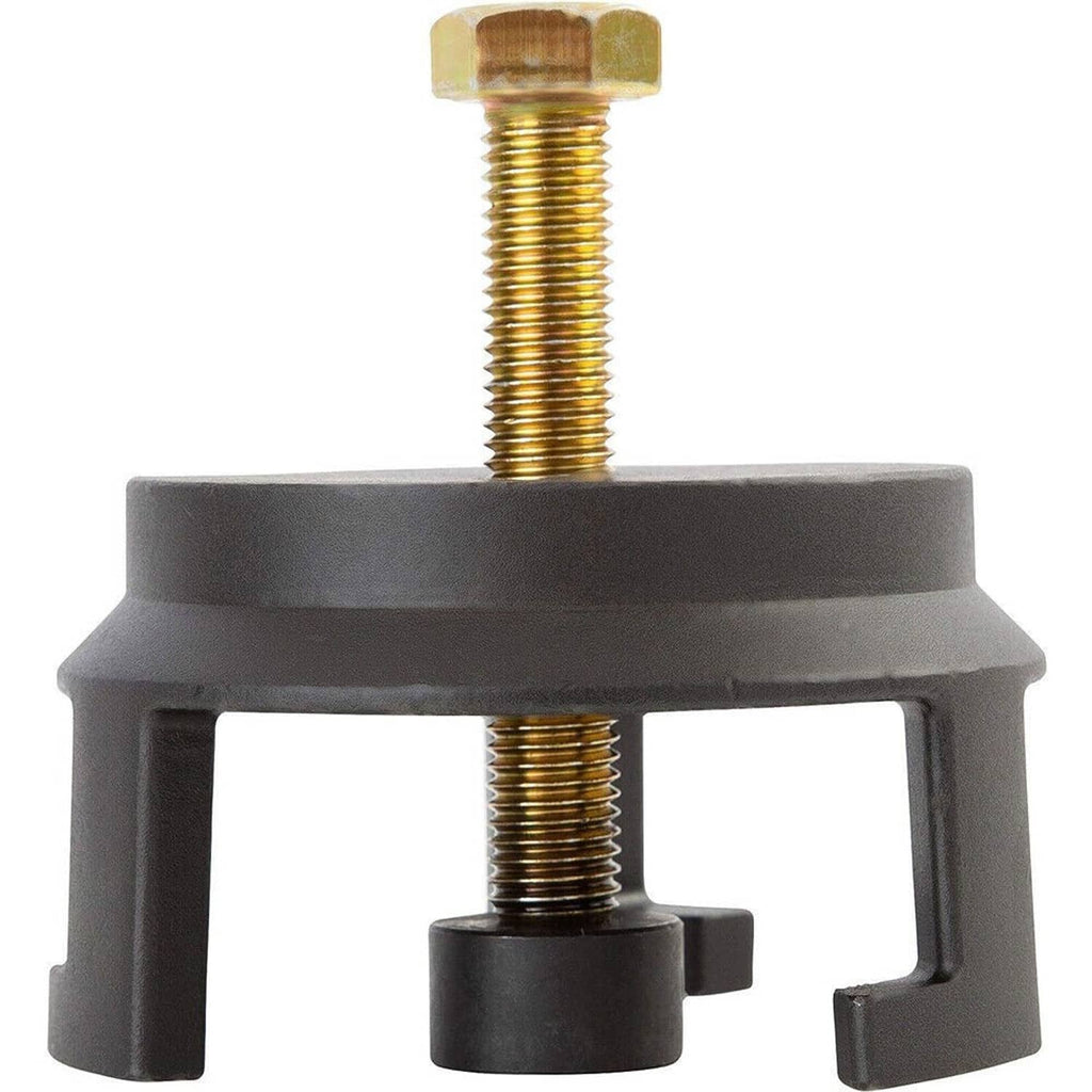 Harmonic balancer puller tool with black clamp and gold threaded center screw