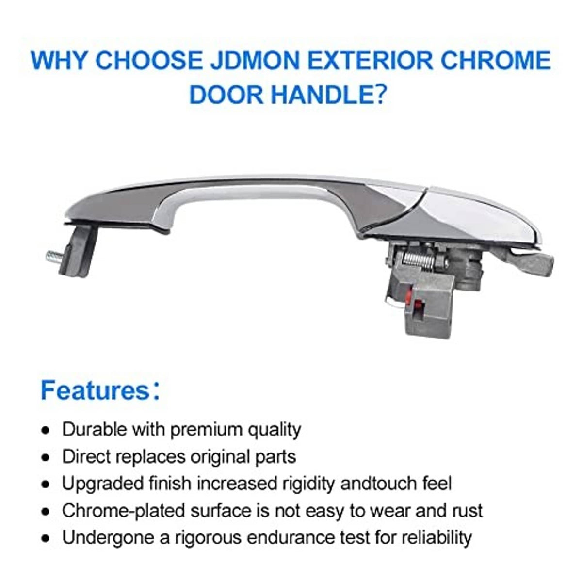 Front right chrome exterior door handle with mounting points and latch assembly