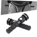 Black CNC passenger scooter footrest pegs with knurled grip and mounting brackets
