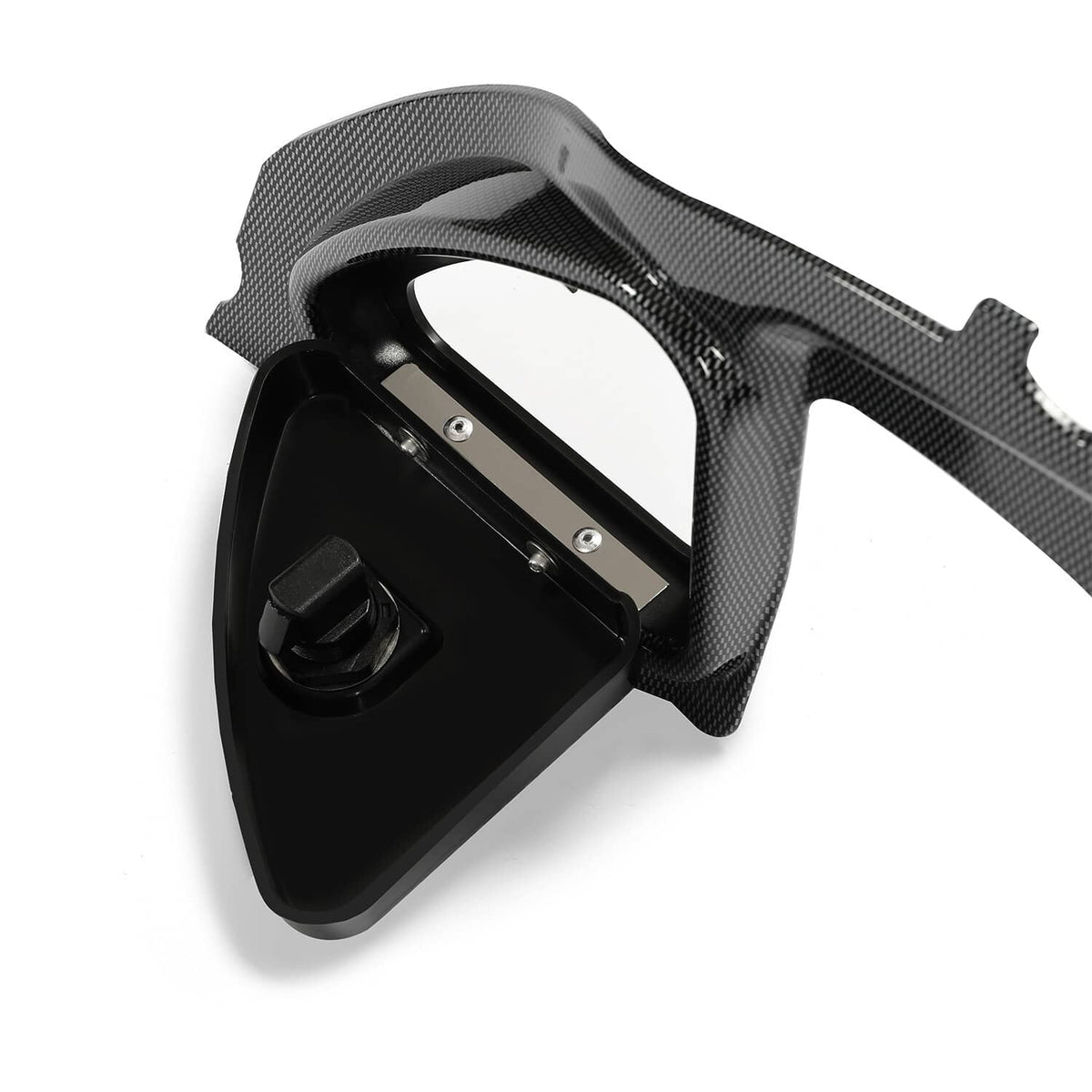 Golf cart dash locking door hardware detail with carbon fiber-look panel and black housing