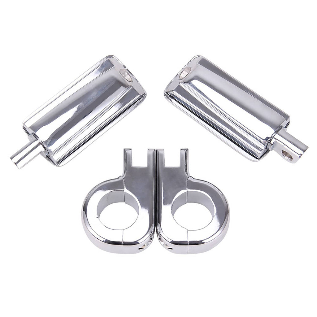 Chrome short highway foot peg set with U brackets and two black pad inserts