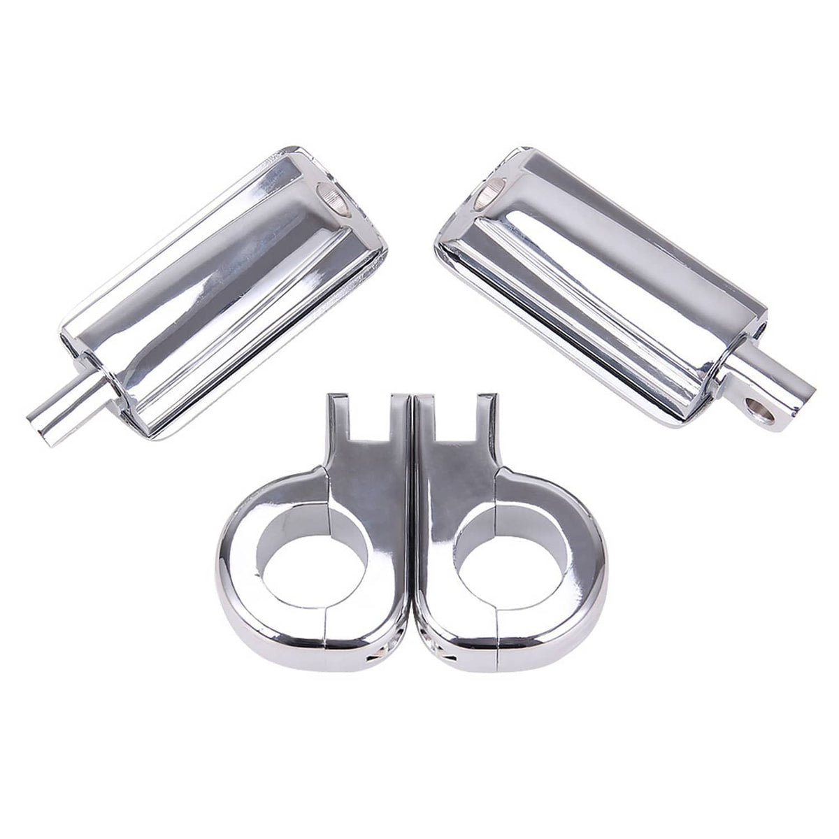 Chrome short highway foot peg set with U brackets and two black pad inserts