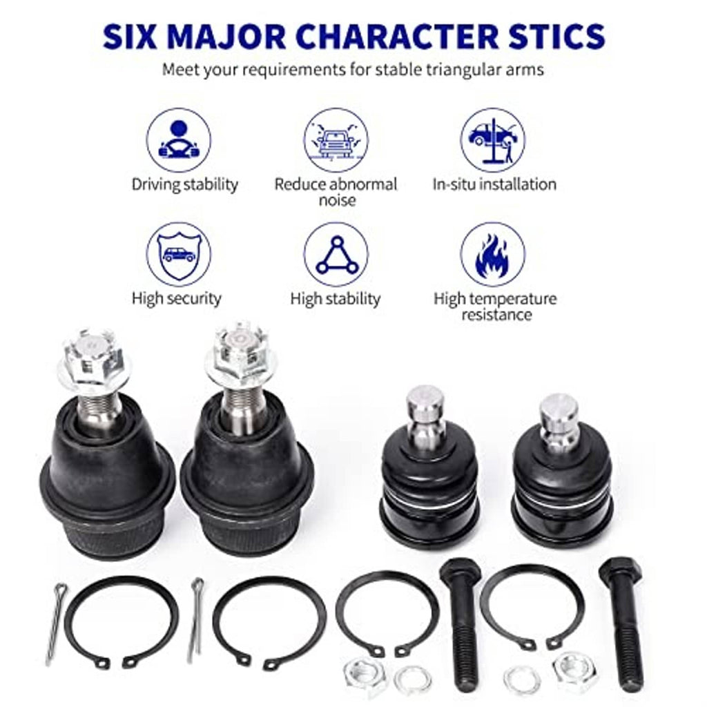 Ball joint replacement kit with four black boots, studs, and mounting hardware