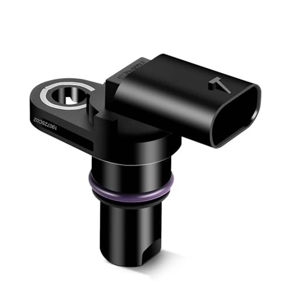 Camshaft position sensor with black body, purple seal ring, and molded electrical plug