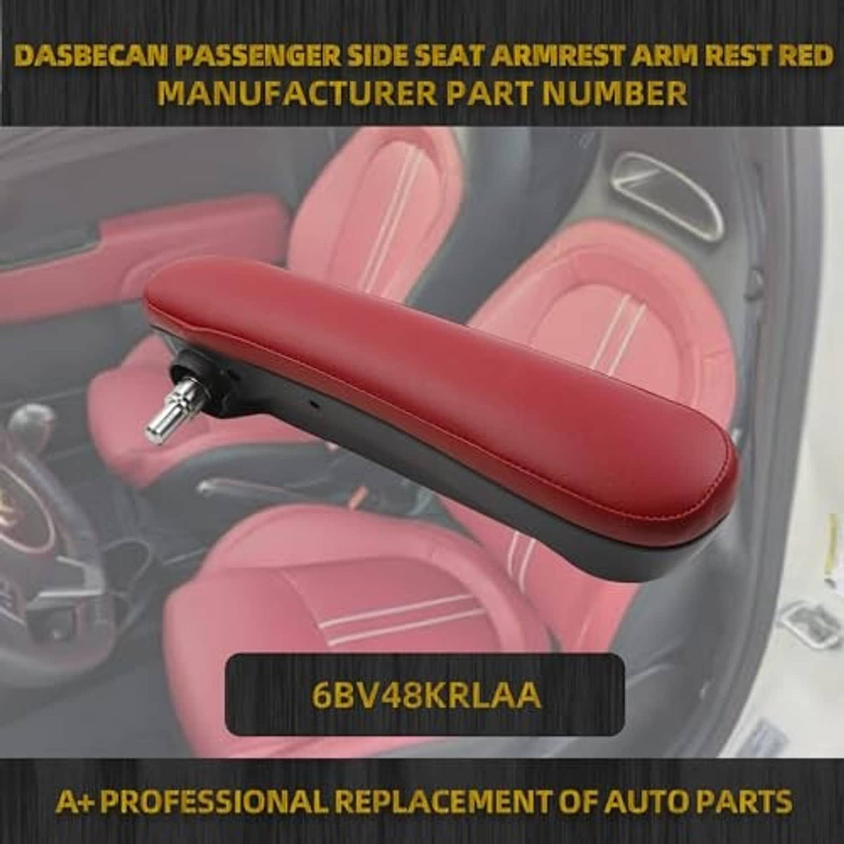 Red armrest cushion with black underside and metal mounting post for passenger seat
