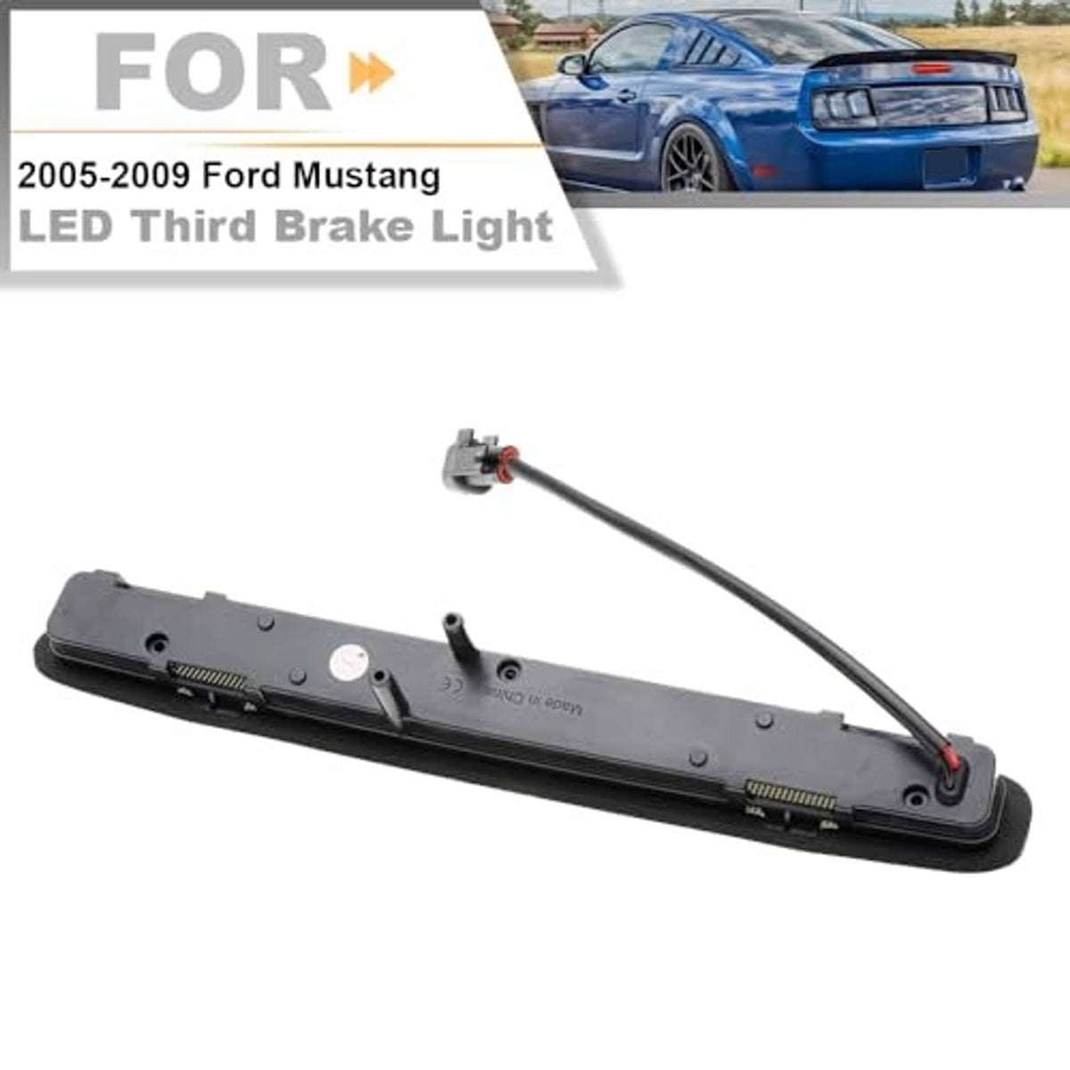 Smoked LED third brake light assembly with wiring pigtail and mounting clips