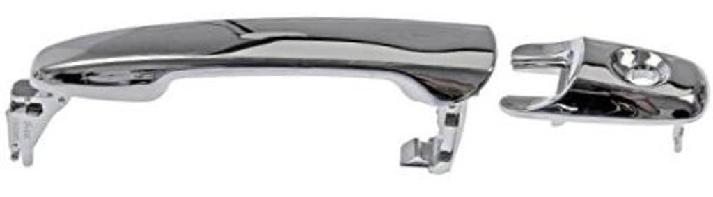 Chrome exterior door handle assembly with mounting brackets and lock cylinder