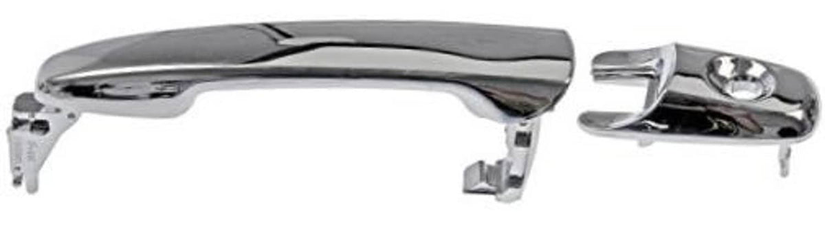 Chrome exterior door handle assembly with mounting brackets and lock cylinder