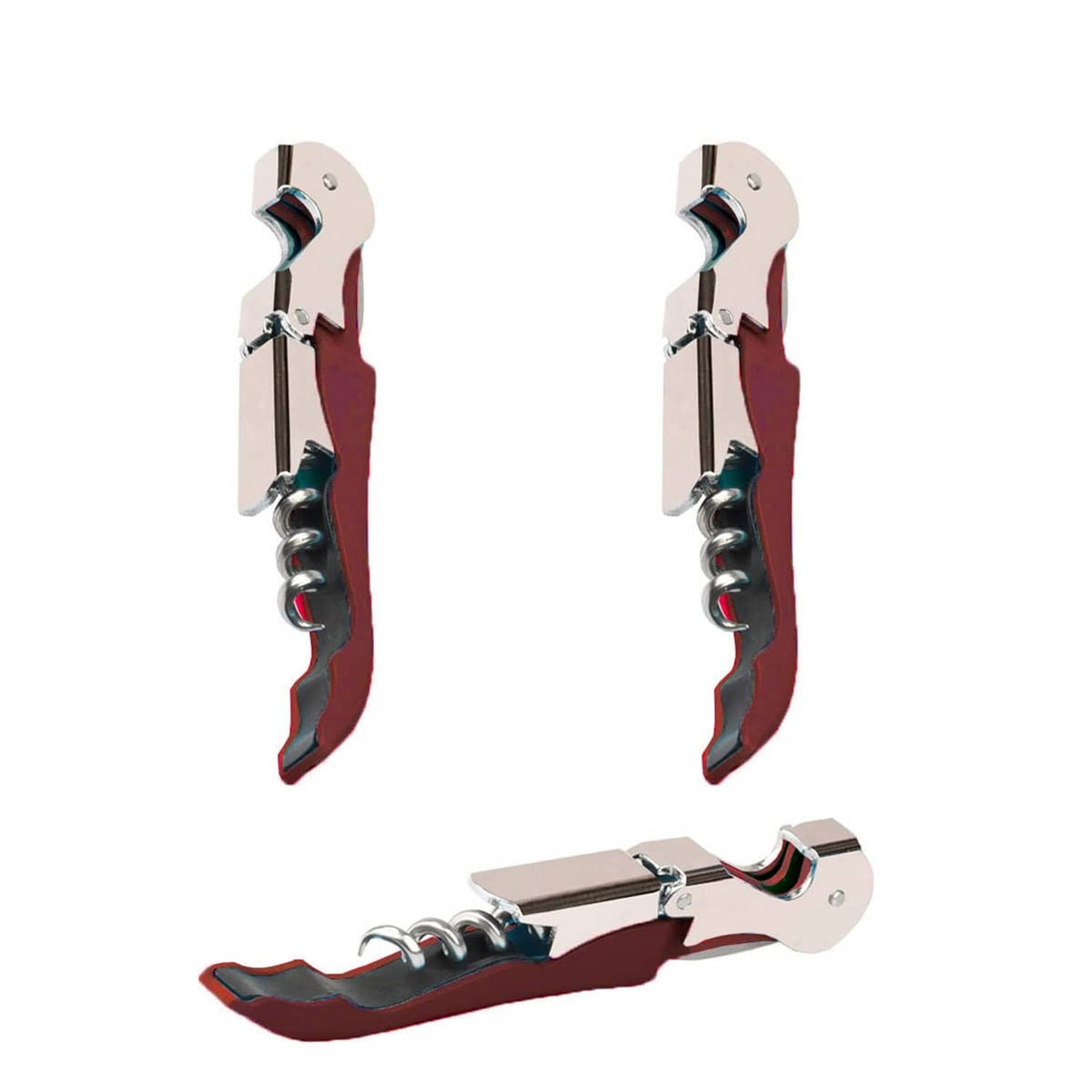 Red waiter corkscrew wine opener set with metal lever, 2-pack