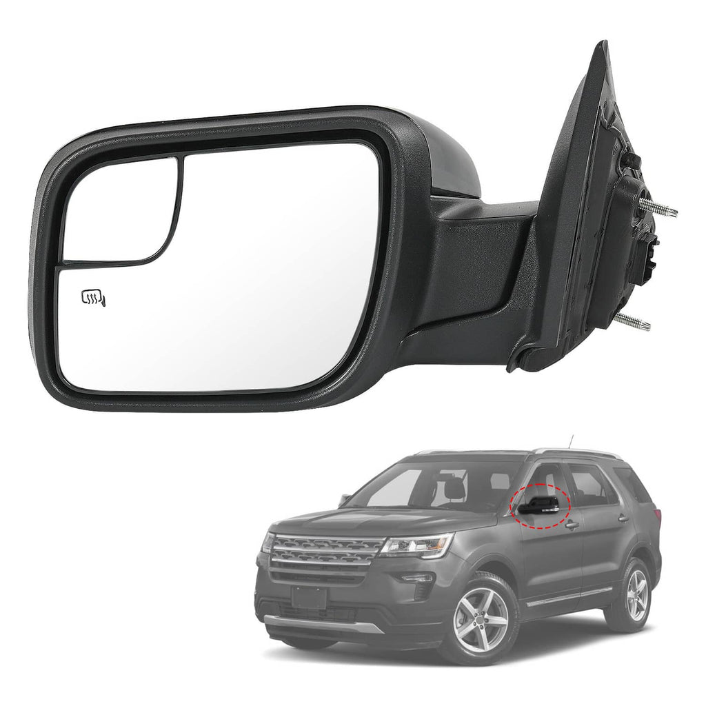 Driver-side heated side mirror with black housing and reflective glass