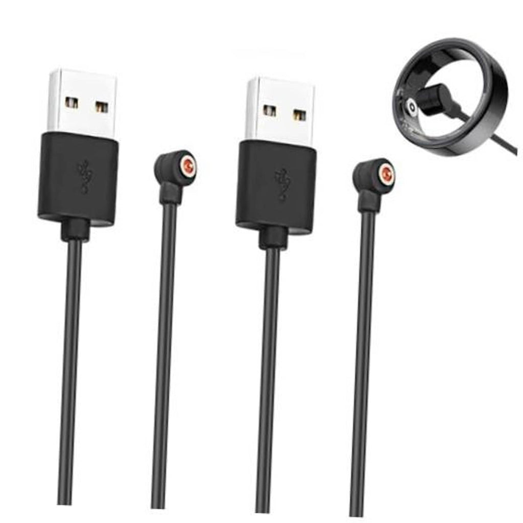Black USB to smart ring charger cable set, with two magnetic charging tips and plugs