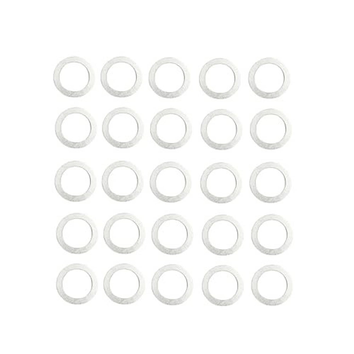 Oil drain plug crush washers: round metal rings laid out in multiple rows