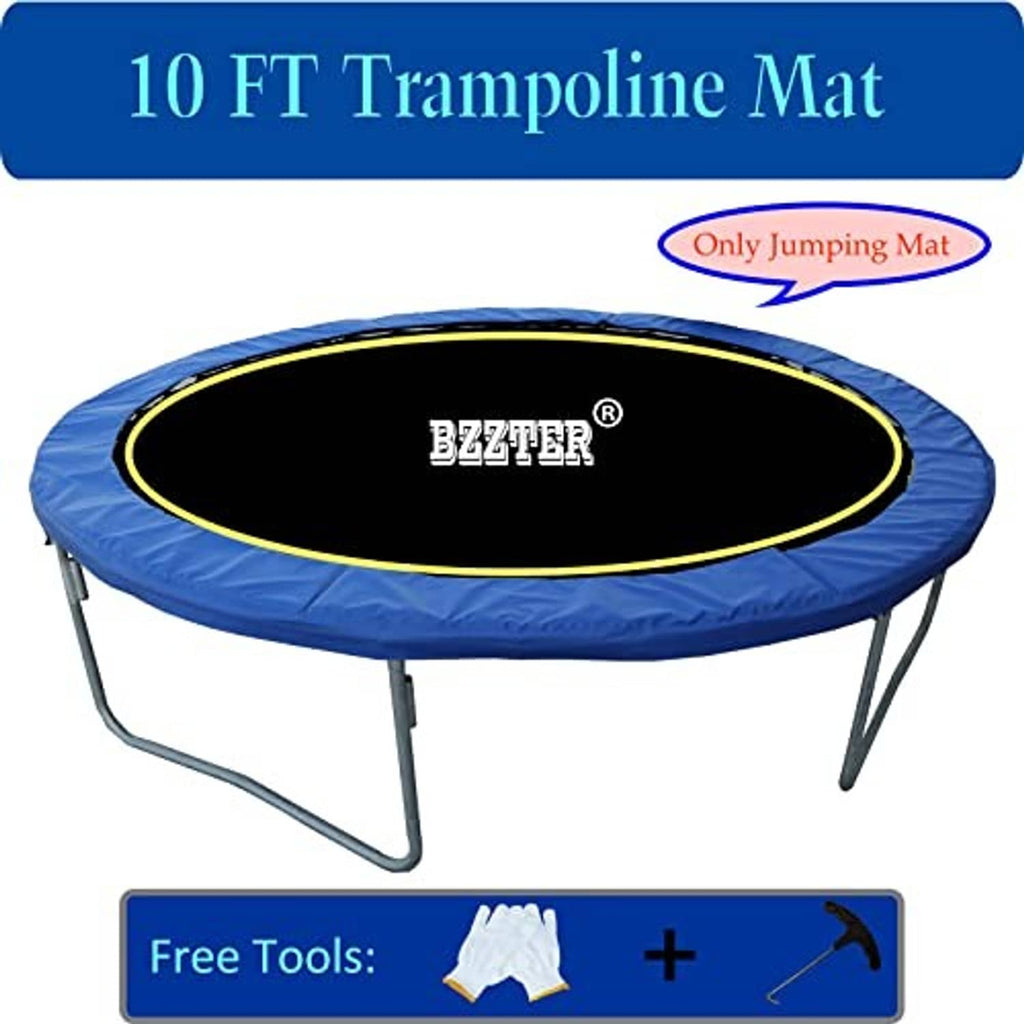 10FT blue trampoline jumping mat with BZZTER logo and yellow trim on frame