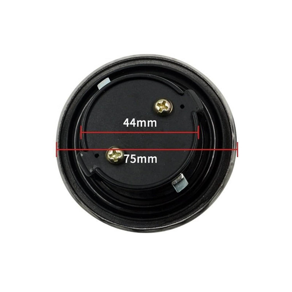 Fuel gas cap underside showing 44 mm and 75 mm measurements