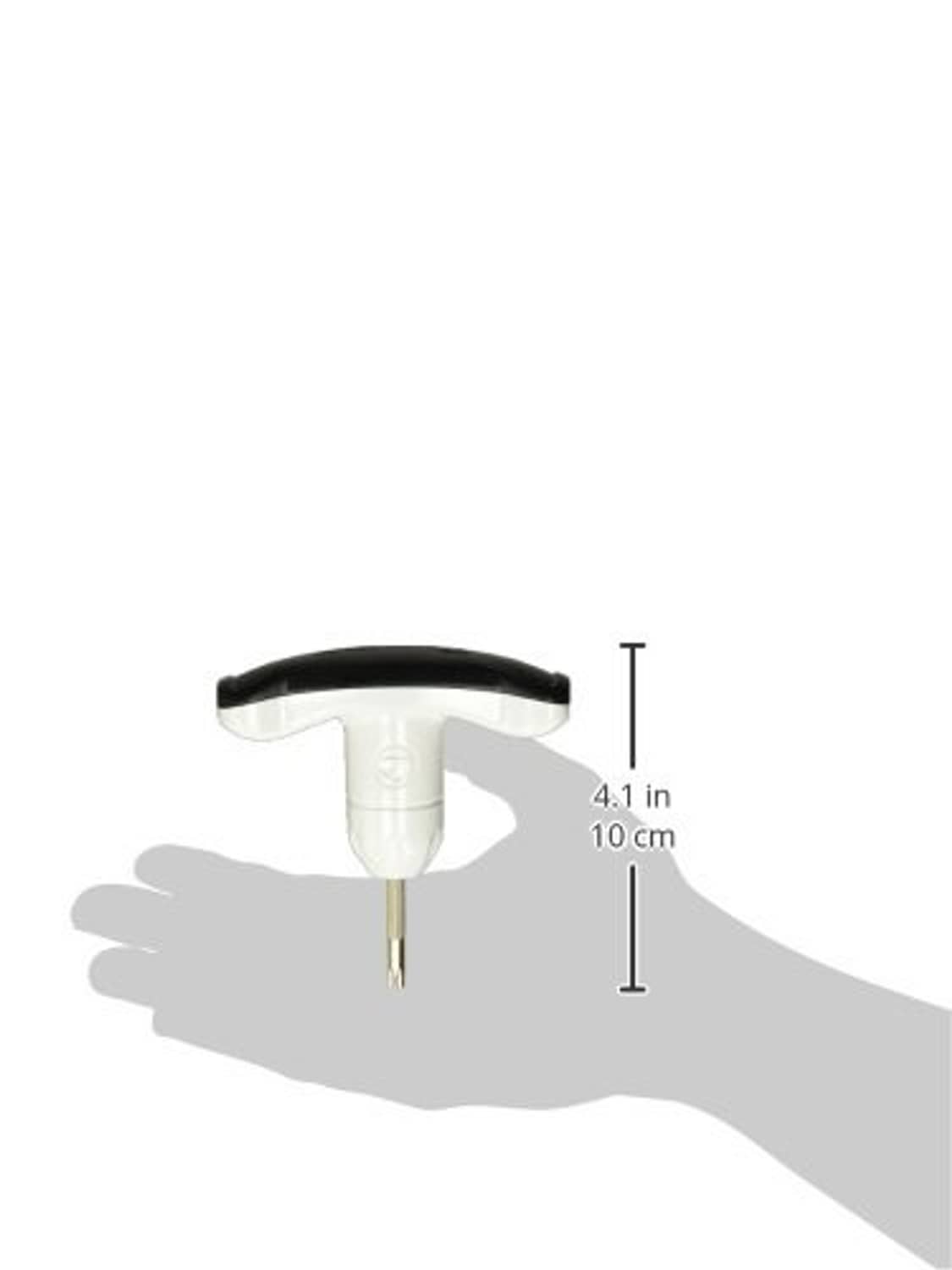 TaylorMade golf club wrench, white head and black grip, about 4.1 in tall