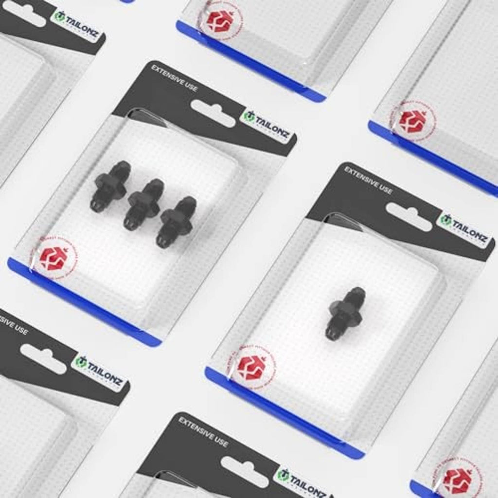Multiple retail packages of black straight male-to-male AN pipe adapter fittings