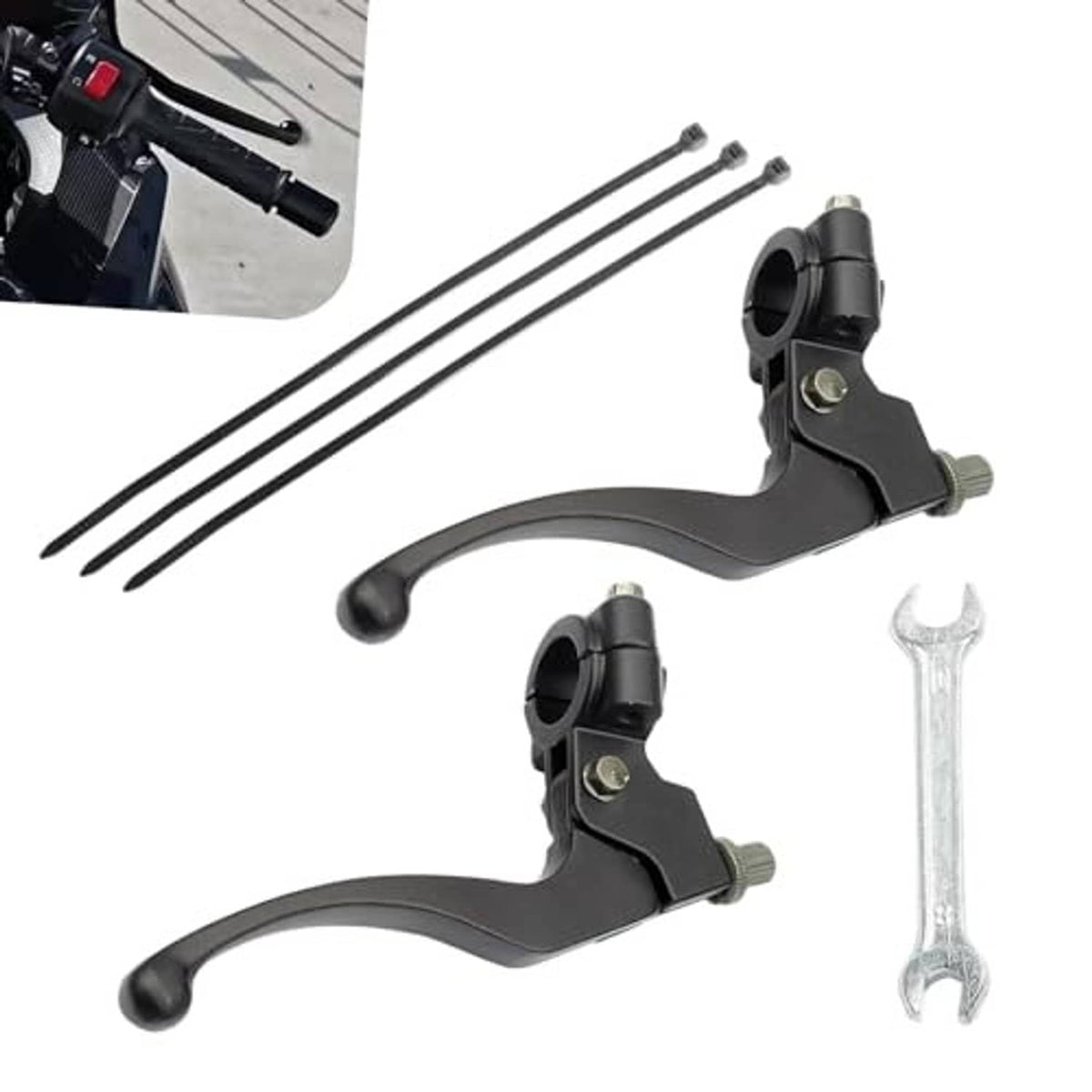 Motorcycle brake and clutch lever set, black levers with installation wrench and pins