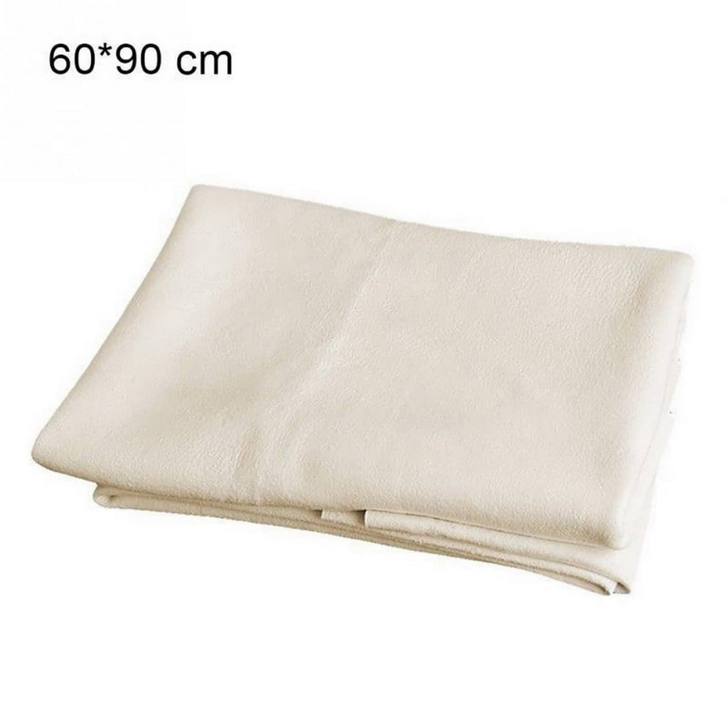 Off-white chamois leather cleaning cloth, folded rectangle labeled 60x90 cm