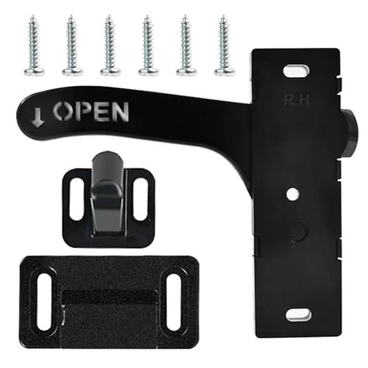 Black left-hand RV screen door latch handle replacement kit with hardware screws