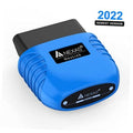 Blue Nexlink Bluetooth OBD2 code scanner with connector tip, angled view.