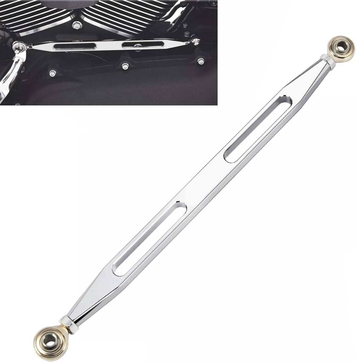 Chrome shift linkage rod with two threaded ends and bushings