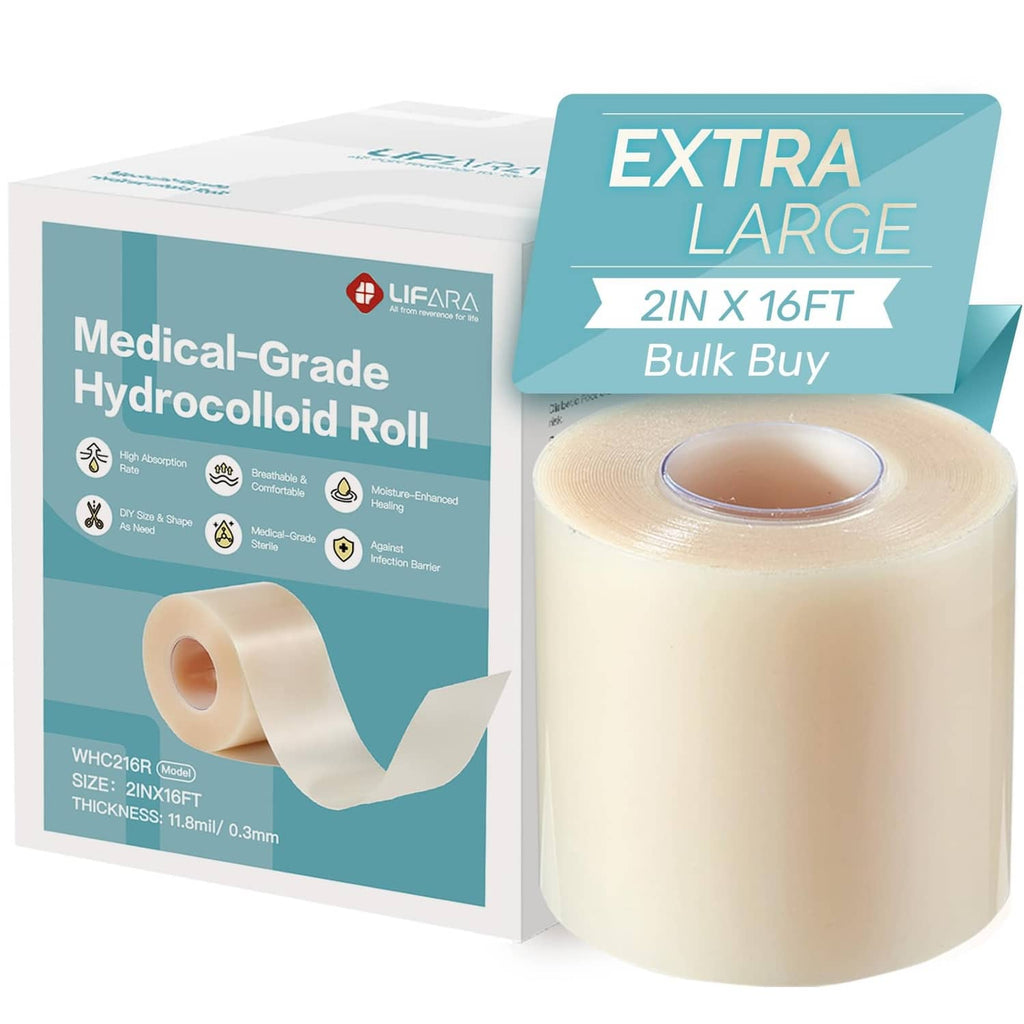 Medical-grade hydrocolloid bandage roll, extra large 2 in x 16 ft, cream beige