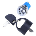 Ignition starter on/off switch with blue push-button housing and two metal keys