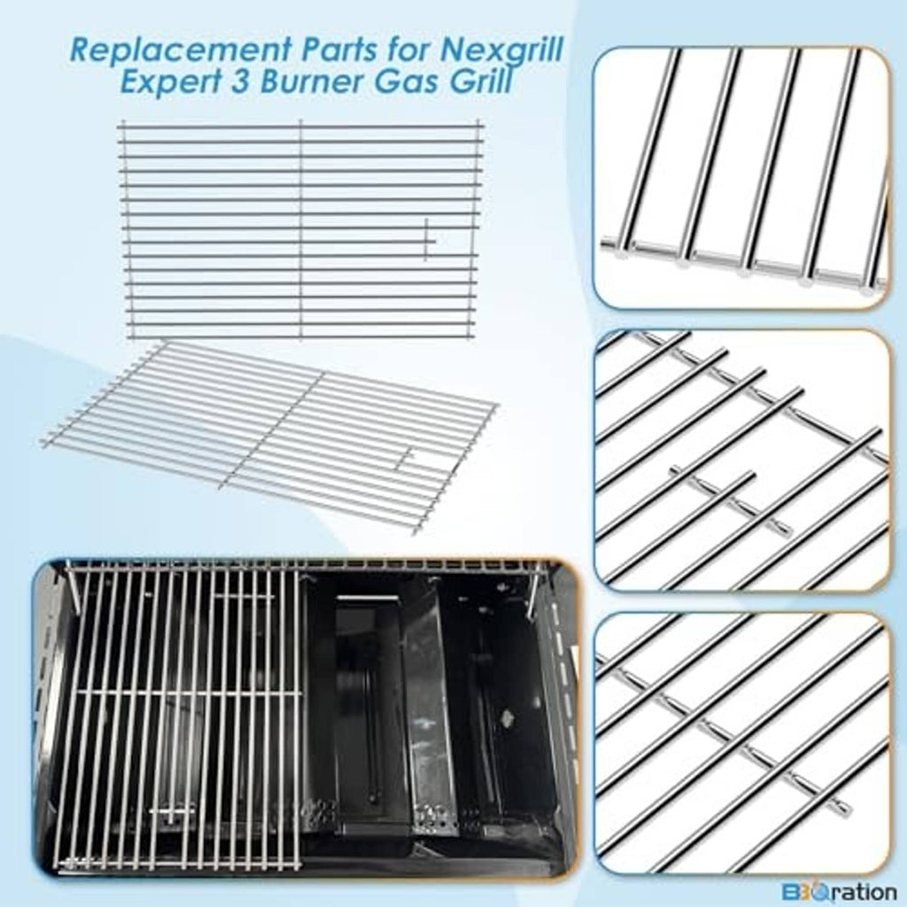 Replacement gas grill burner parts set with stainless cooking grates and burner assembly