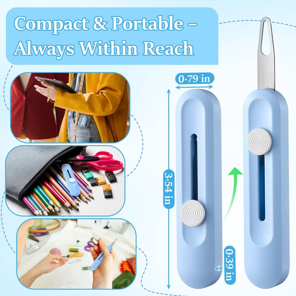 Two-pack automatic needle threaders with blue plastic handle and needle eye slot.