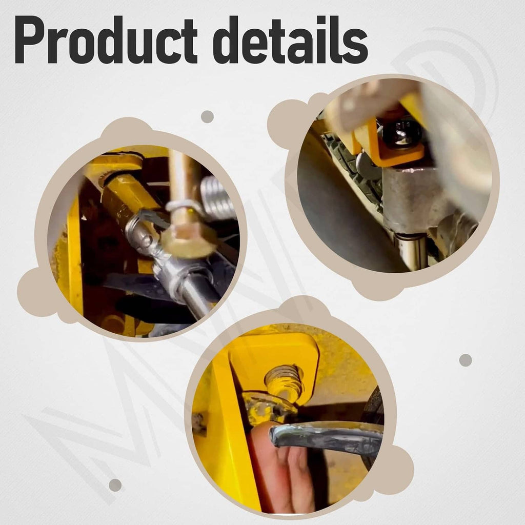 Yellow transmission bracket details with bolted connection and mounting hardware