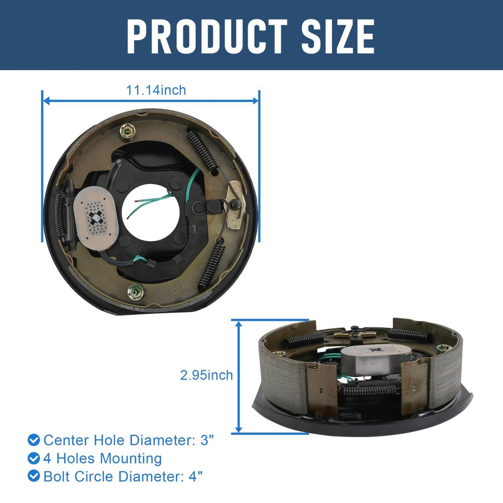 Electric trailer brake assembly, 10 in backing plate with mounting holes and bolt hardware