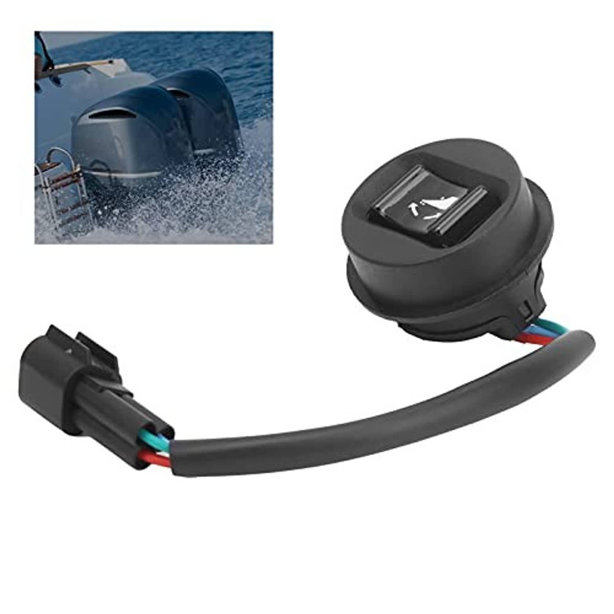 Trim tilt switch assembly with black housing, cable, and exposed multi-wire plug