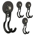 Black medium magnetic garage hooks set with two curved hanging prongs and metal screw mount