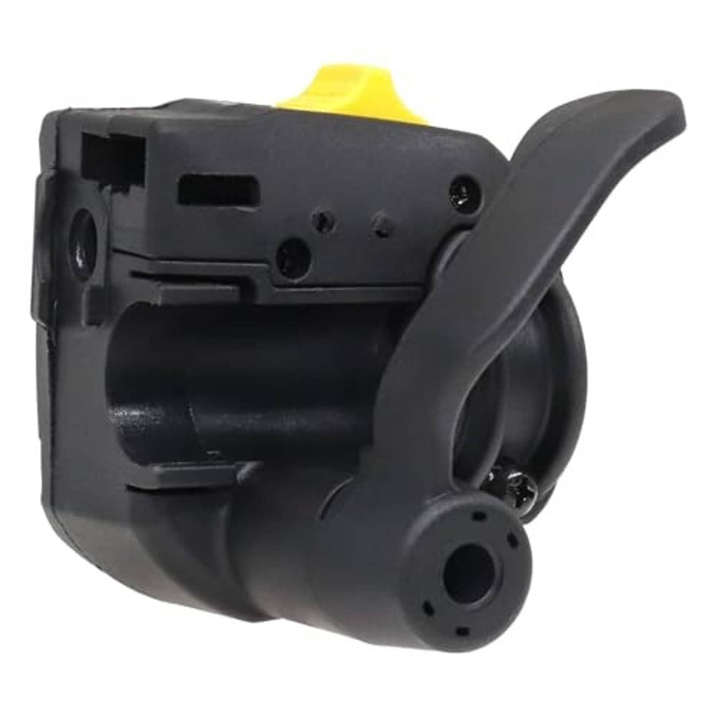 Black thumb throttle lever with yellow top insert and side air vent