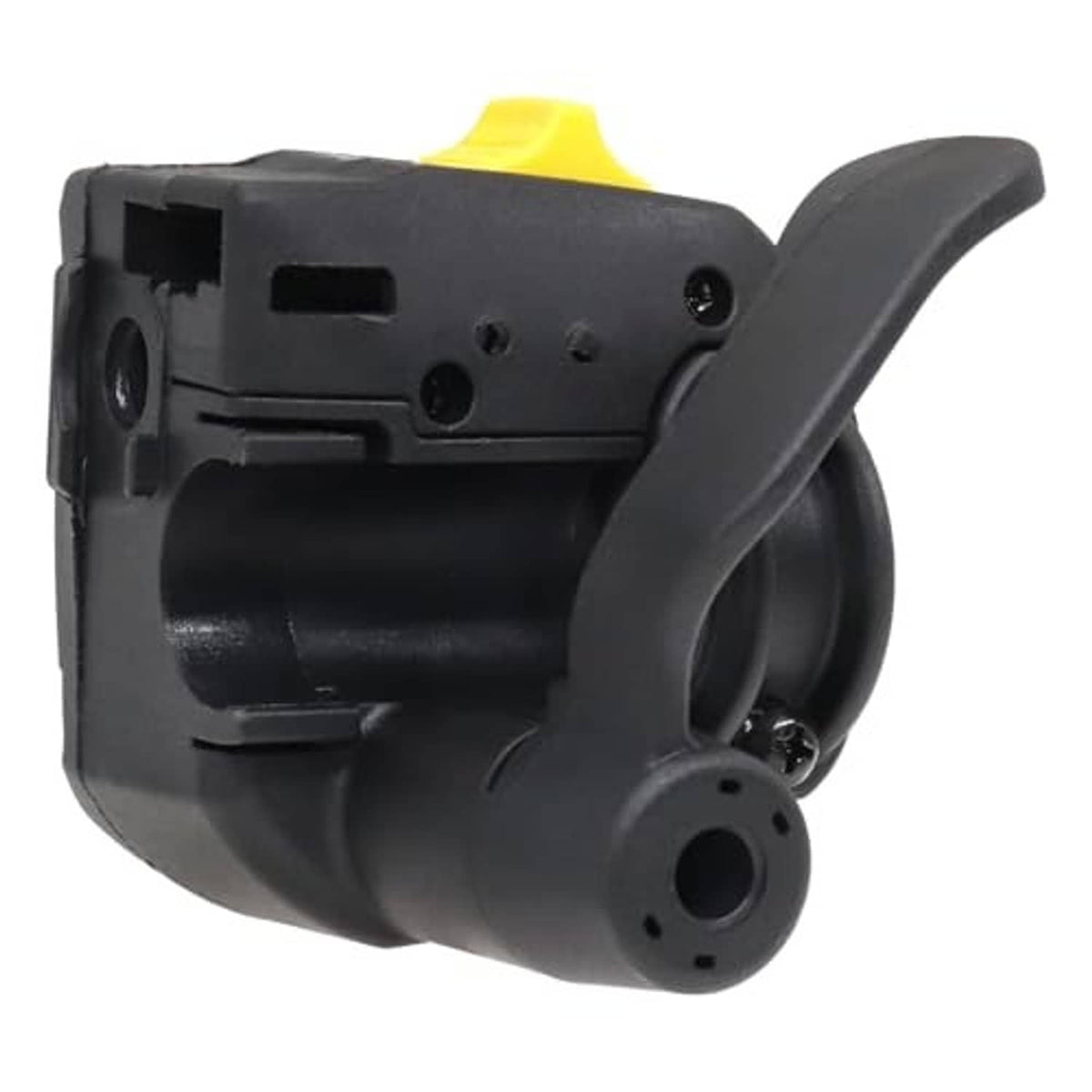 Black thumb throttle lever with yellow top insert and side air vent