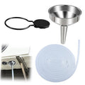 Magnetic condensate drain redirector kit with metal funnel, black magnetic base, hose loop