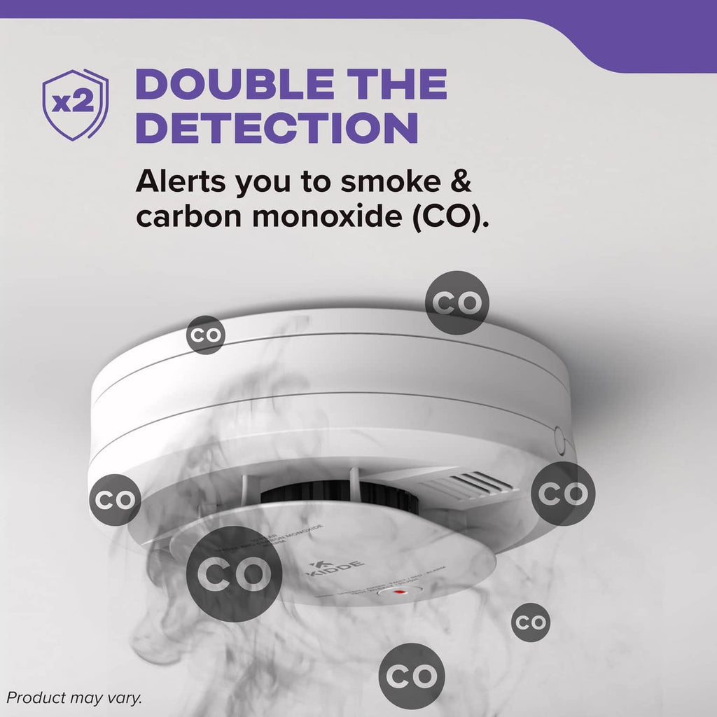Kidde smoke and carbon monoxide detector box with x2 double-detection graphic