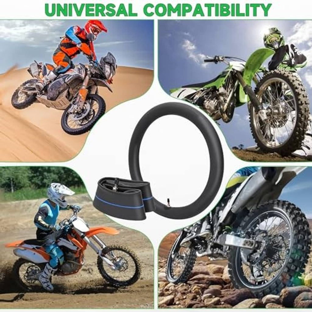 Black inner tube with blue stripe and valve stem for off-road motorcycles