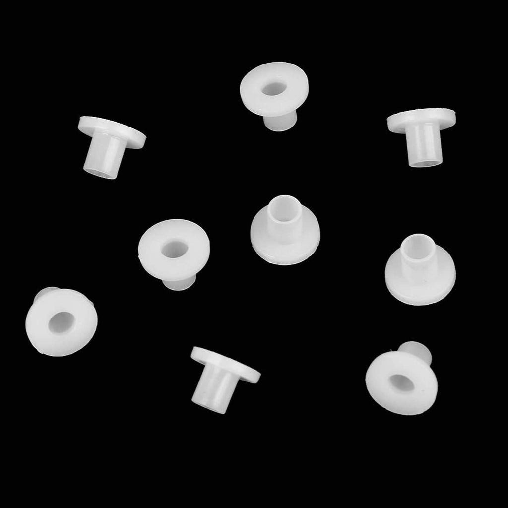Set of white insulated spacer bushings in mixed flanged styles with center holes