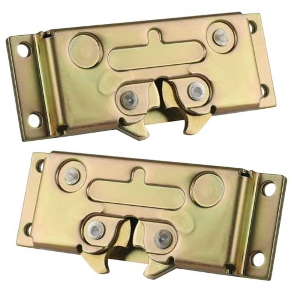 Two-piece metal door latch lock set with latch lever, gold/brass finish.