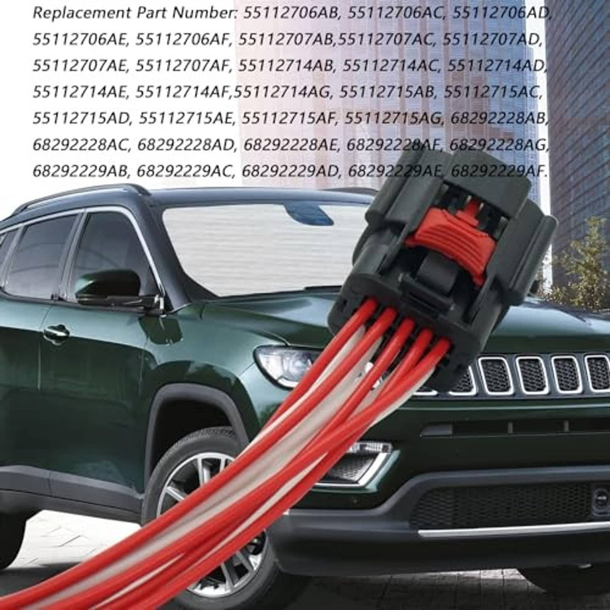 Headlight wiring harness connector pigtail with black body and red wire leads